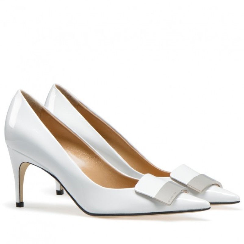 Sergio Rossi SR1 Pumps 75mm In White Patent Leather RB363